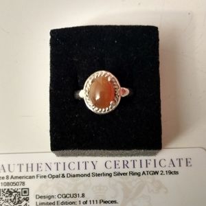 American fire opal with 2 diamond chips